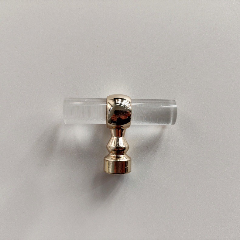 外贸亚克力黄铜拉手透明水晶抽屉橱柜衣柜门把手家具五金单孔拉手图2