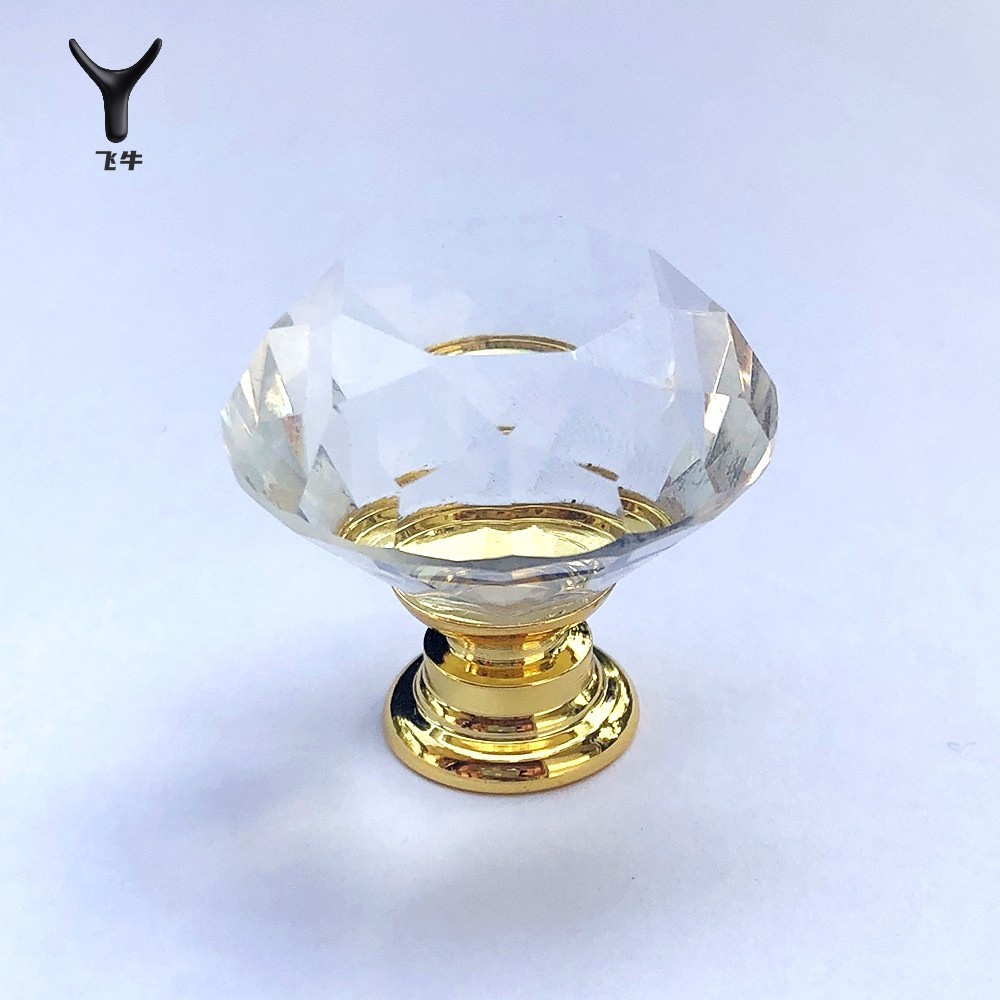 跨境水晶拉手闪亮玻璃钻石欧式金色把手单孔实心衣柜家具抽屉拉手图2