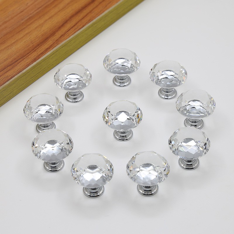 跨境水晶拉手闪亮玻璃钻石欧式金色把手单孔实心衣柜家具抽屉拉手图3