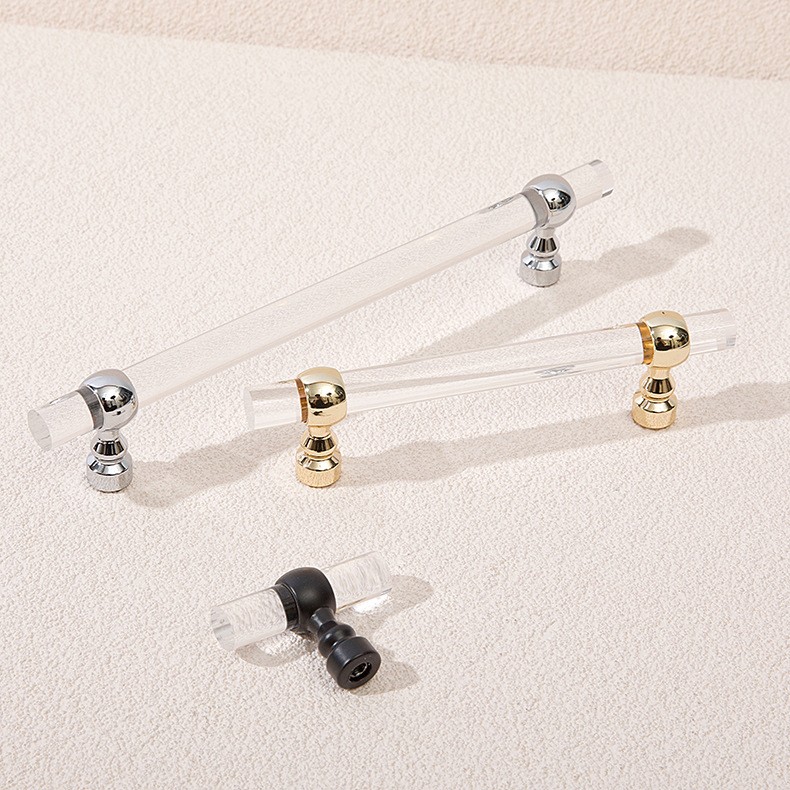 跨境黄铜亚克力拉手现代简约橱柜透明抽屉衣柜门把手金色单孔拉手图3