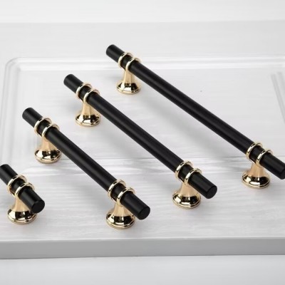 工厂直供柜门拉手黑色铝合金实心橱柜衣柜门把手美式家具五金配件