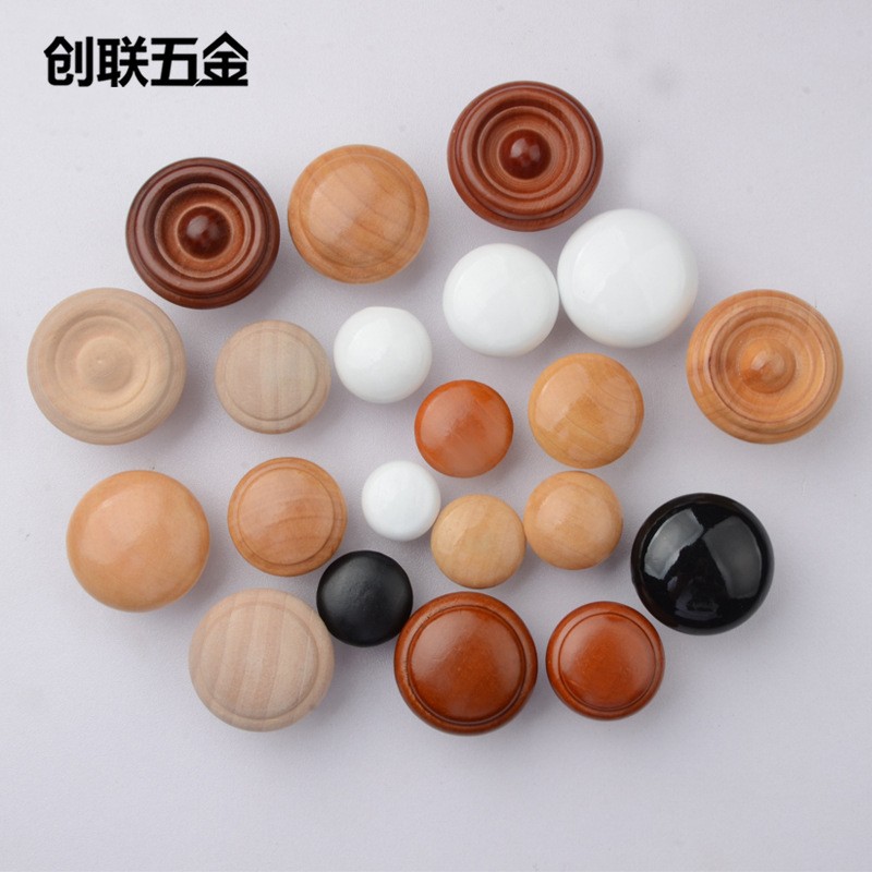 家具实木拉手单孔拉手 蘑菇木拉手木制柜门抽屉圆拉手衣柜门把手图2