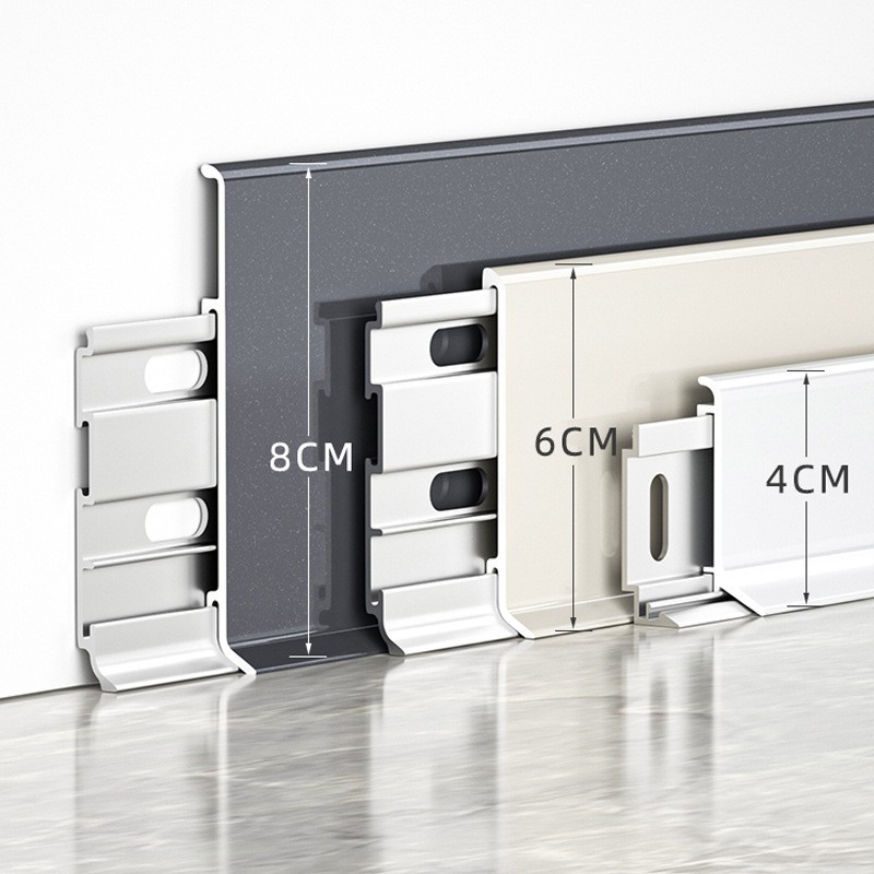 工厂批发铝合金踢脚线6CM轻奢超薄双层金属卡扣地脚线墙角收边条图2