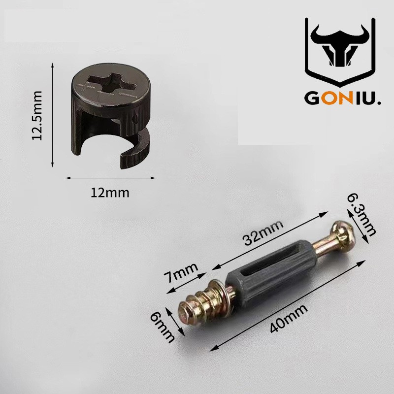 12厘极简三合一连接件衣柜橱柜二合一连接件快装杆黑色偏心轮枪黑图2