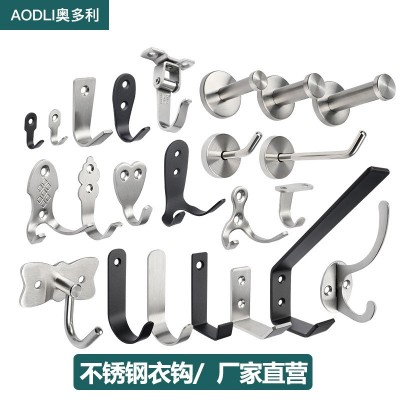 不锈钢挂衣钩浴室墙挂黑色钩单个柜子挂钩厨房卫生间门后金属裤钩