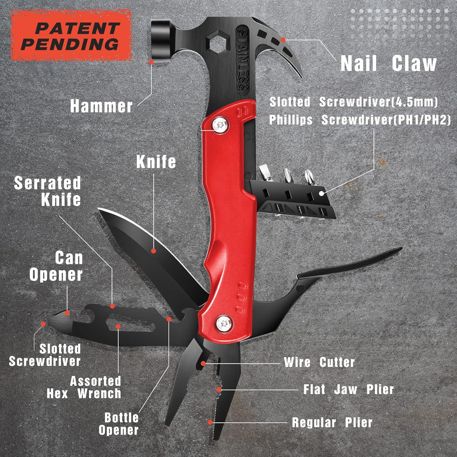 多功能羊角锤钳户外露营起钉锤子多用折叠工具刀钳救生敲击锤工厂图3